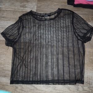 Sheer Black Striped Mesh Top